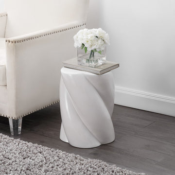 Yves 18" Modern Minimalist Rope Twist Ceramic Indoor-Outdoor Garden Stool